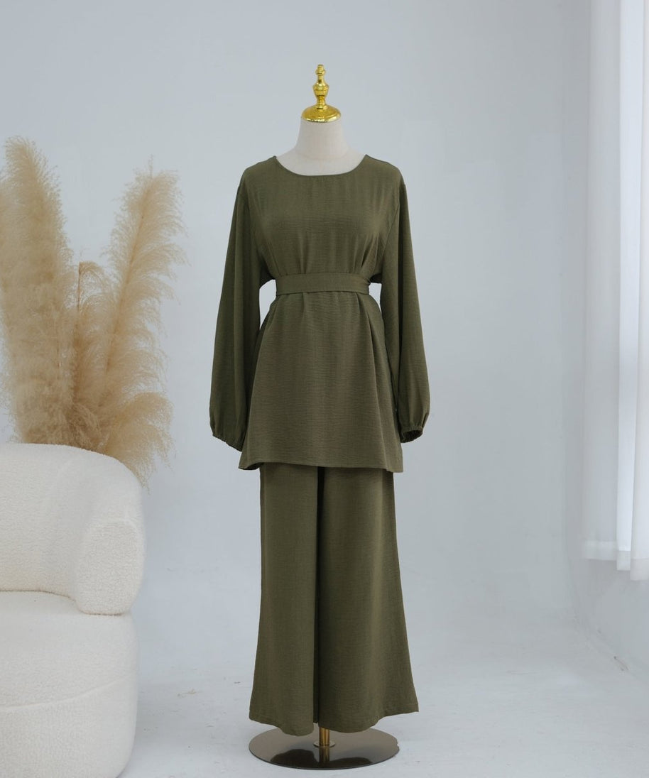 Textured Longline Top & Wide-Leg Trouser Set(MS455)