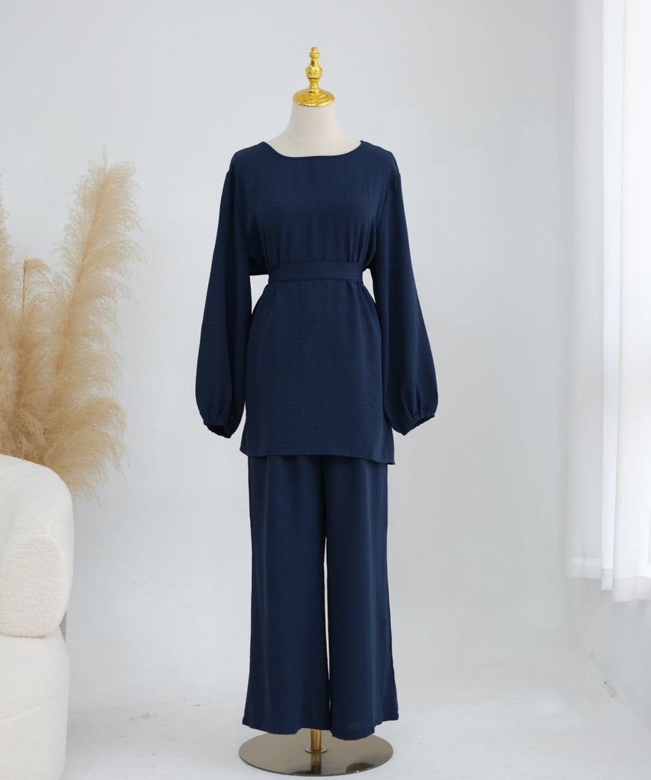 Textured Longline Top & Wide-Leg Trouser Set(MS455)