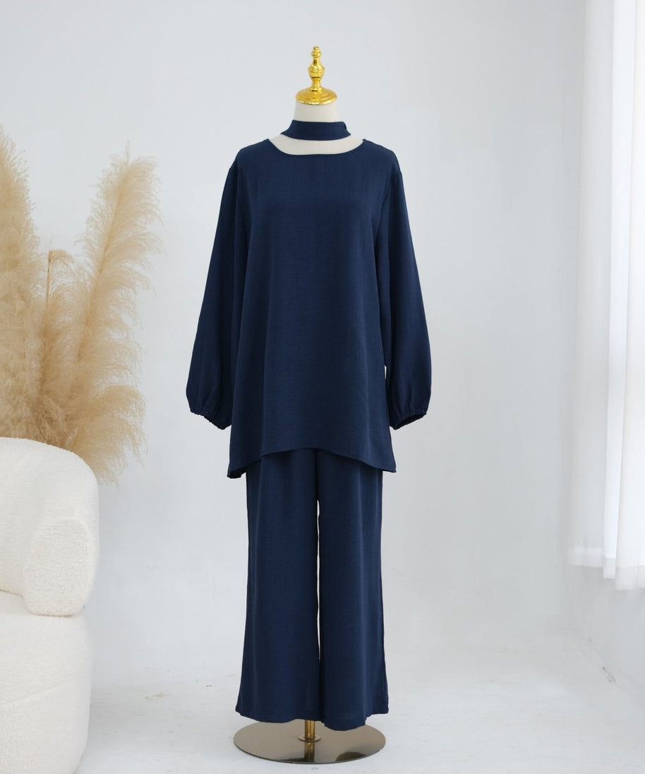Textured Longline Top & Wide-Leg Trouser Set(MS455)
