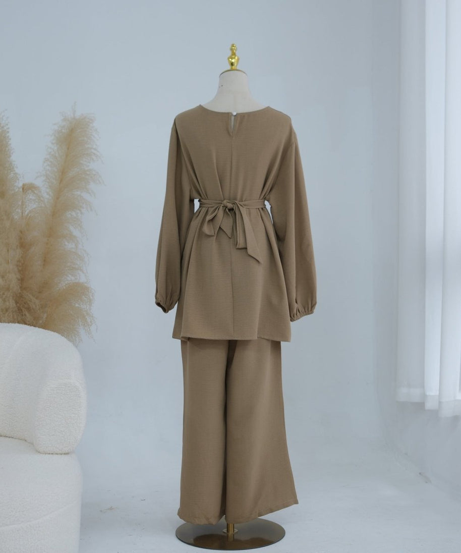 Textured Longline Top & Wide-Leg Trouser Set(MS455)