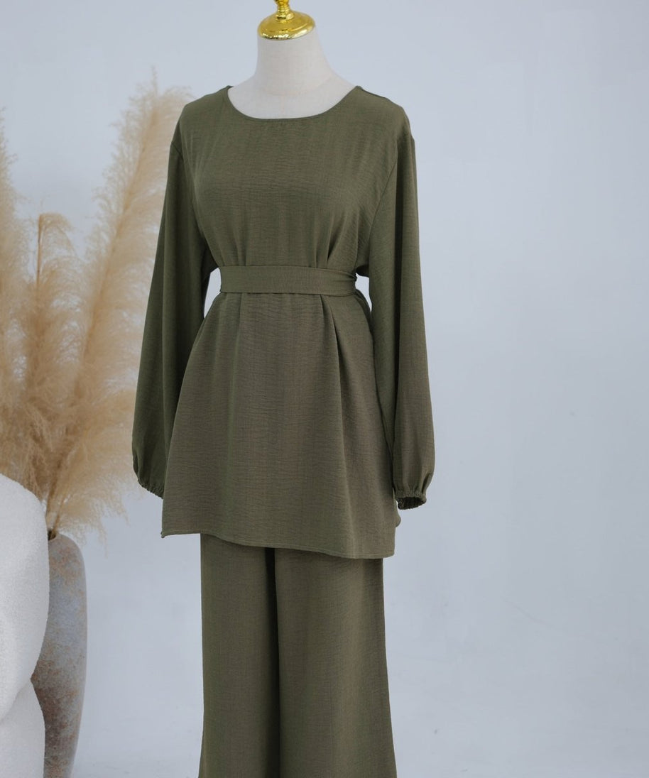 Textured Longline Top & Wide-Leg Trouser Set(MS455)