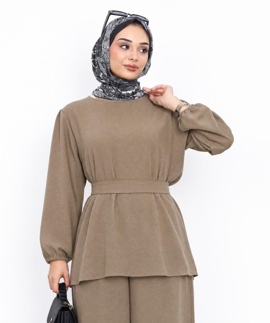 Textured Longline Top & Wide-Leg Trouser Set(MS455)