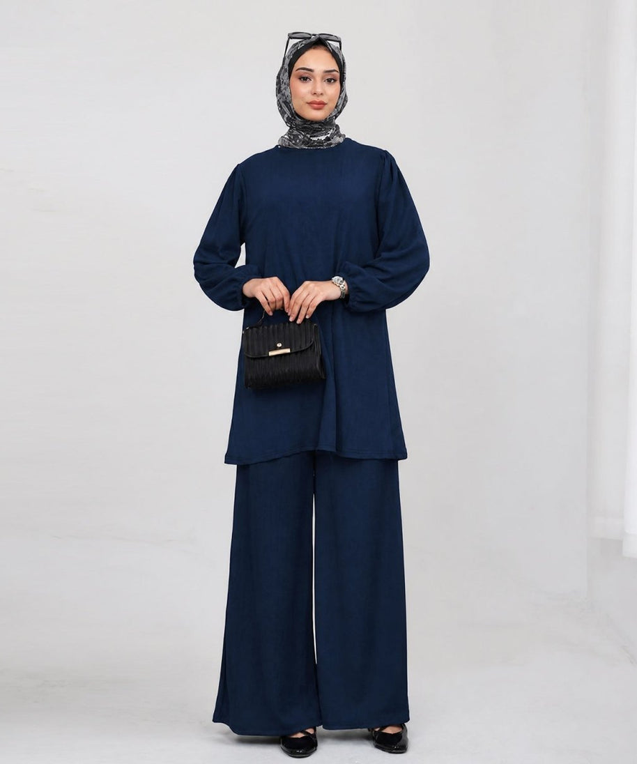 Textured Longline Top & Wide-Leg Trouser Set(MS455)