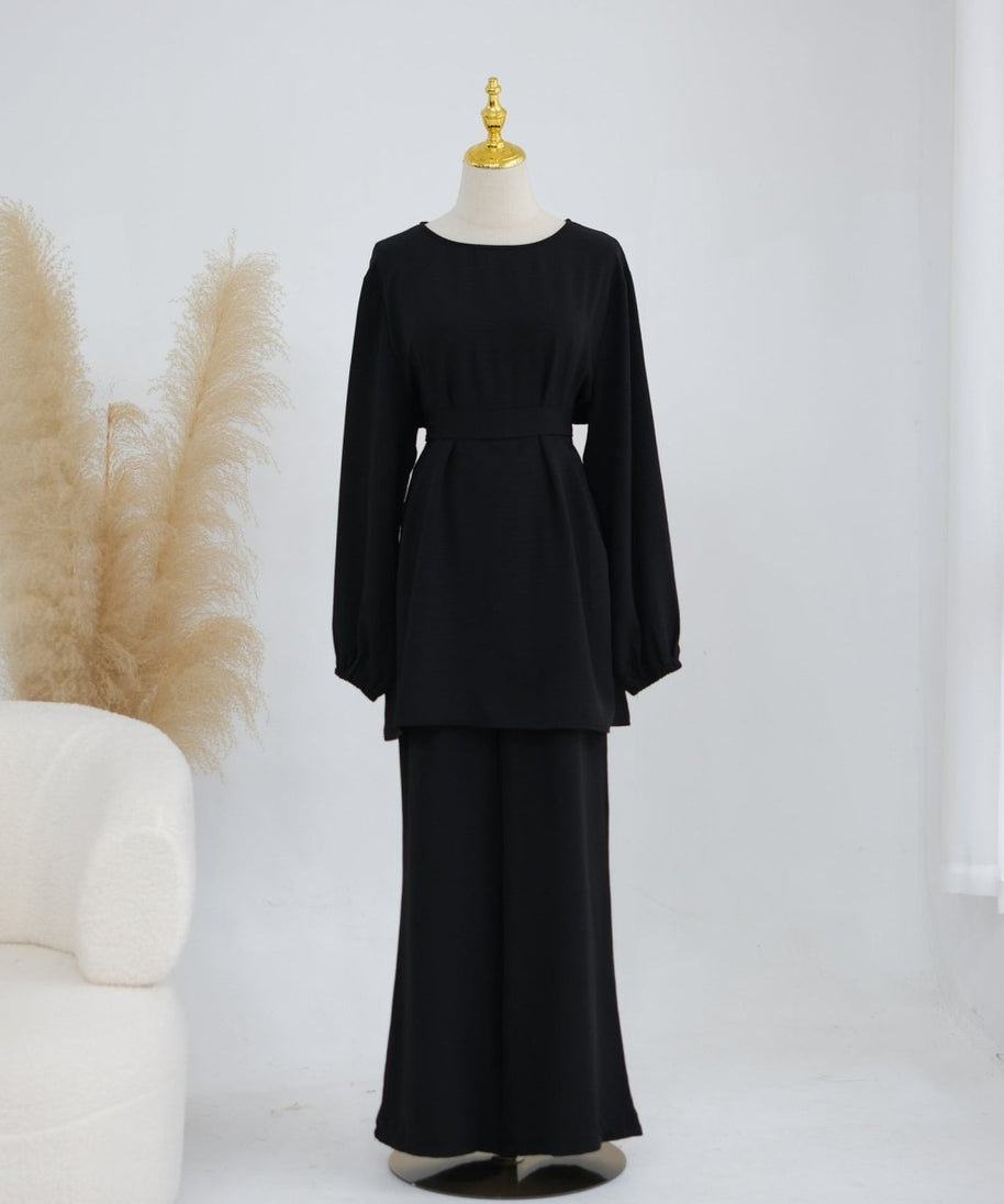 Textured Longline Top & Wide-Leg Trouser Set(MS455)
