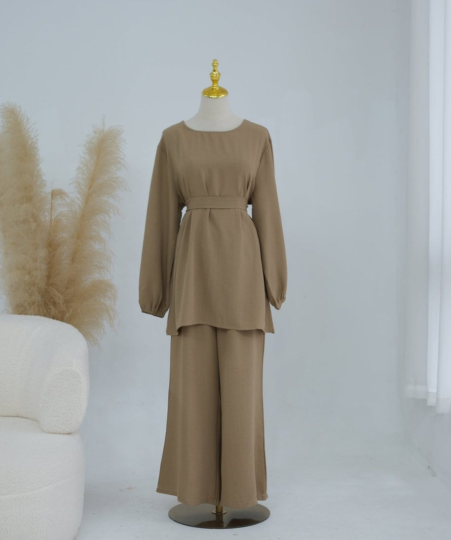 Textured Longline Top & Wide-Leg Trouser Set(MS455)