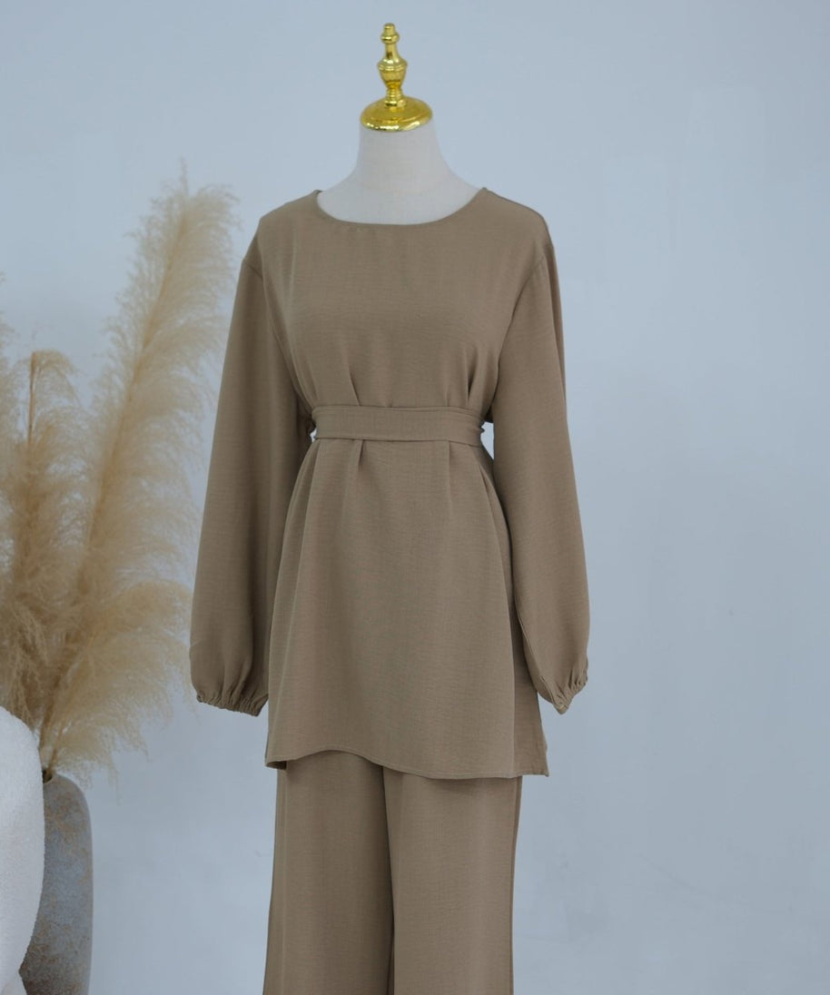 Textured Longline Top & Wide-Leg Trouser Set(MS455)
