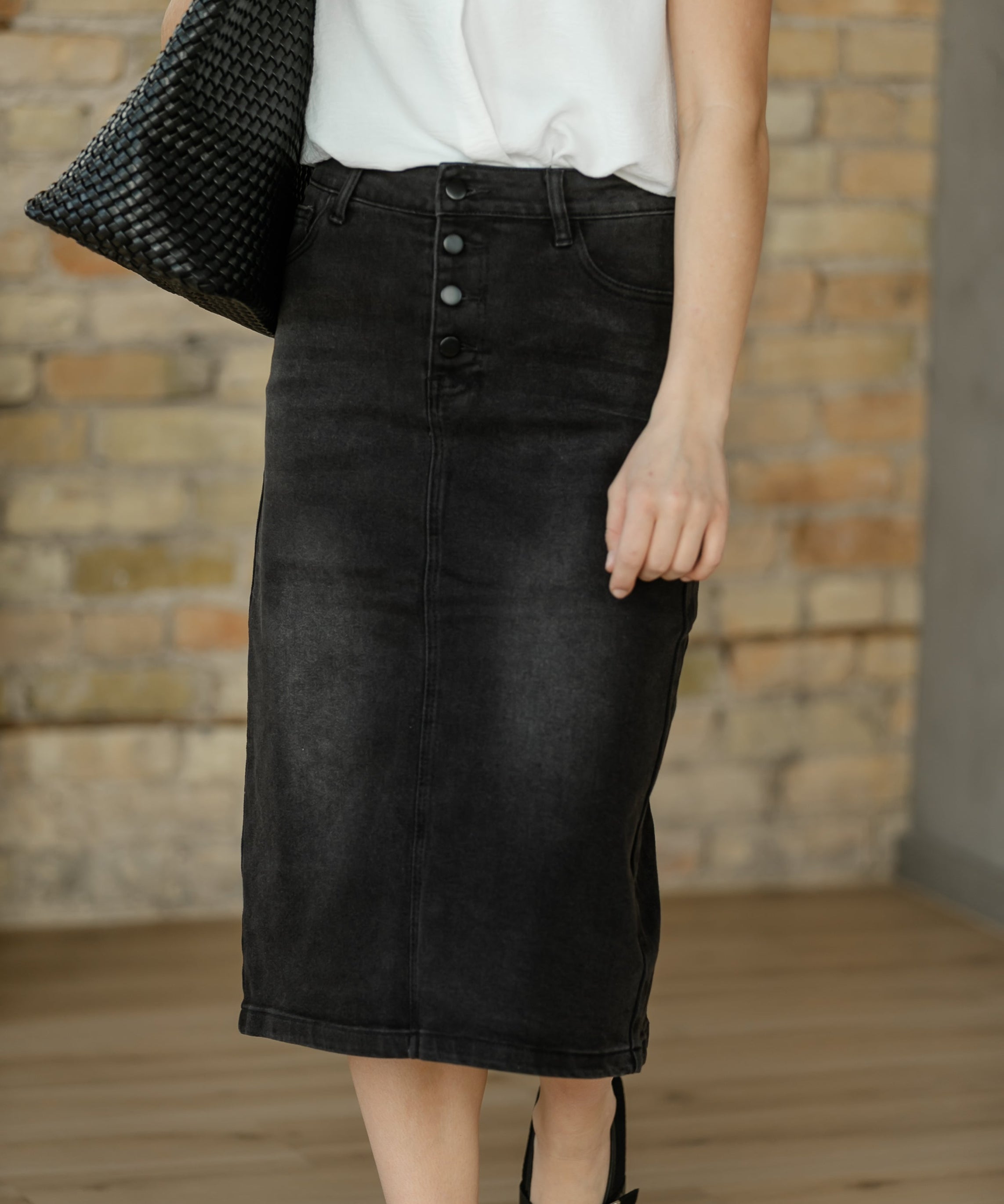Tiffany Black Denim Midi Skirt - FINAL SALE