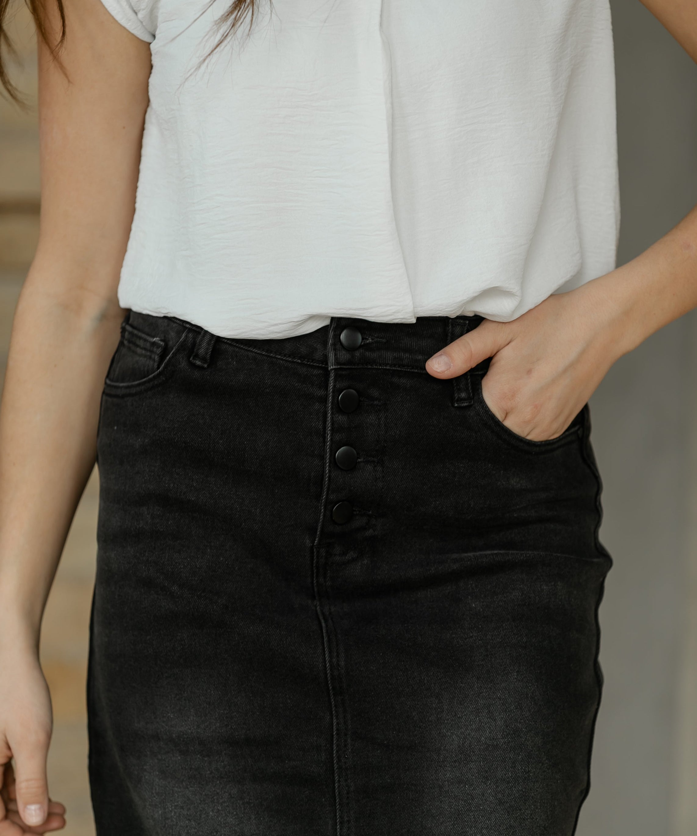 Tiffany Black Denim Midi Skirt - FINAL SALE