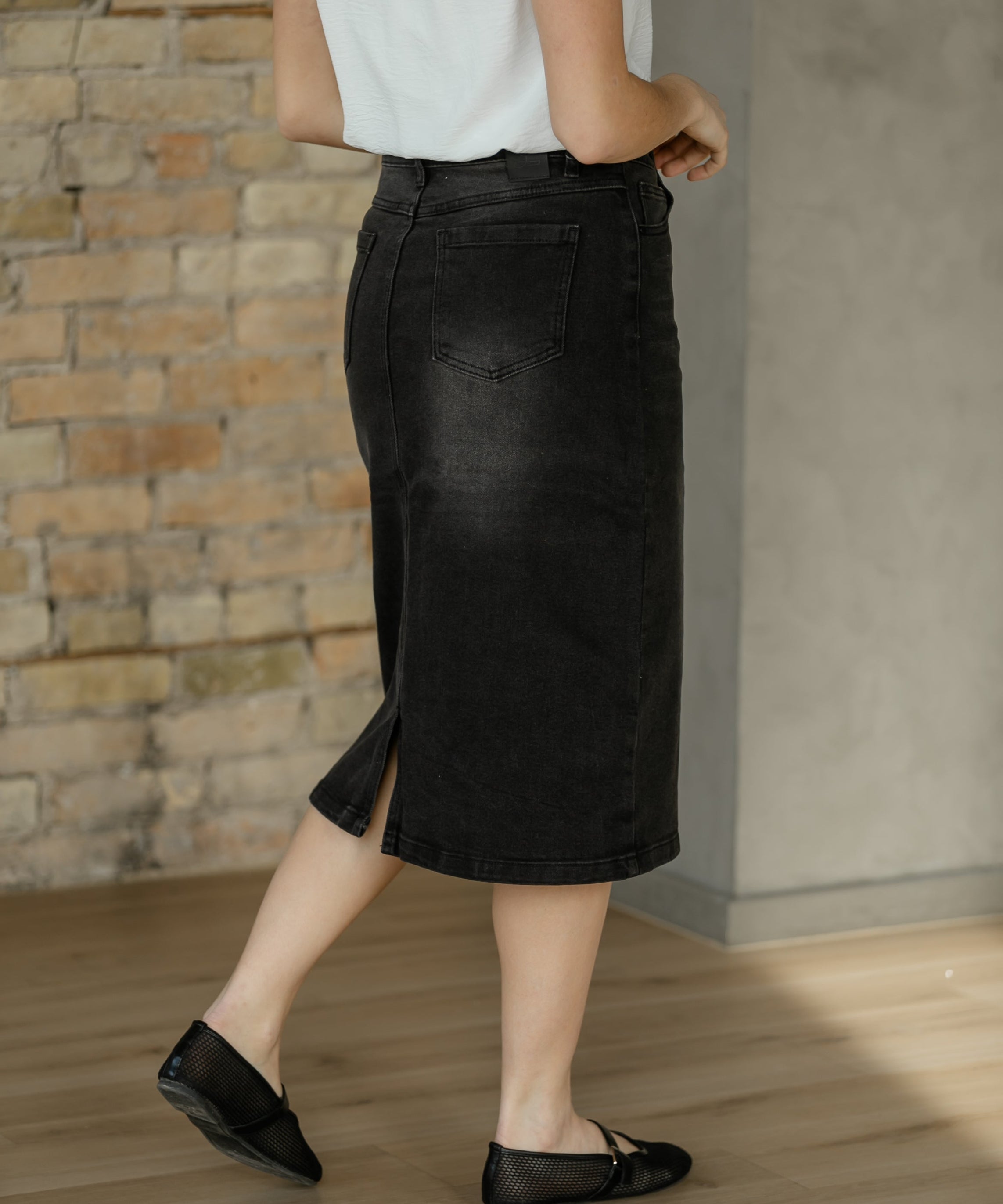 Tiffany Black Denim Midi Skirt - FINAL SALE