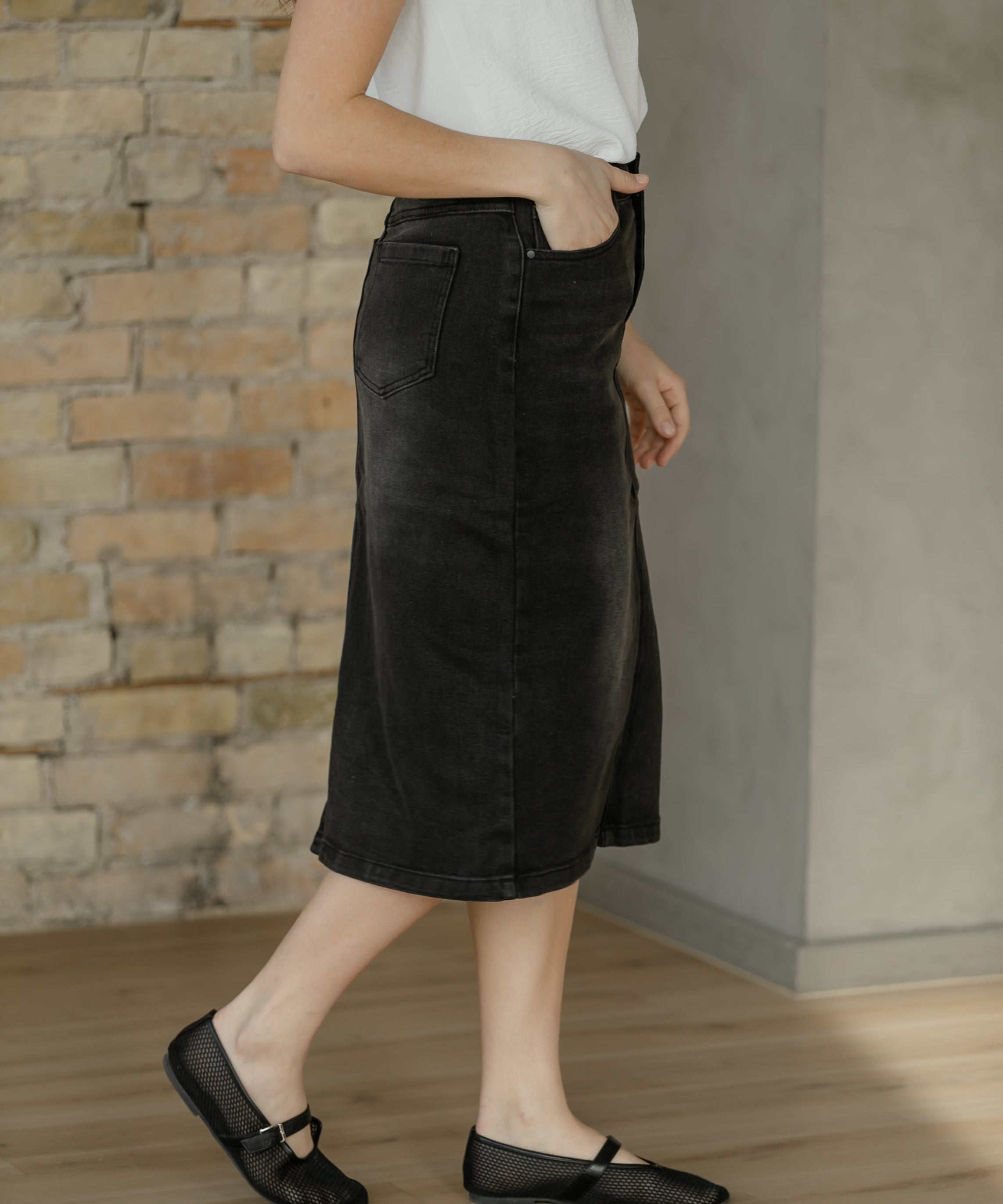 Tiffany Black Denim Midi Skirt - FINAL SALE