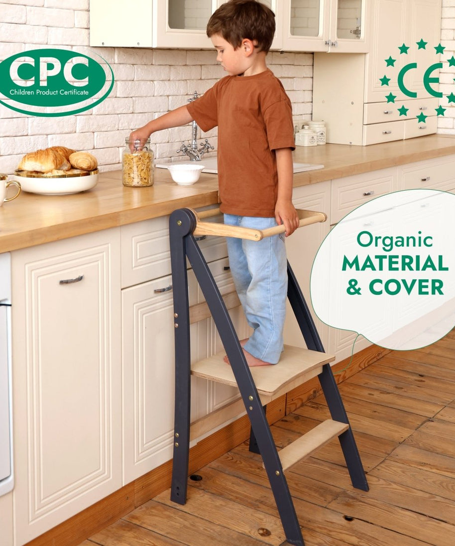 Toddler Tower: Foldable Step Stool for Toddlers - Beige
