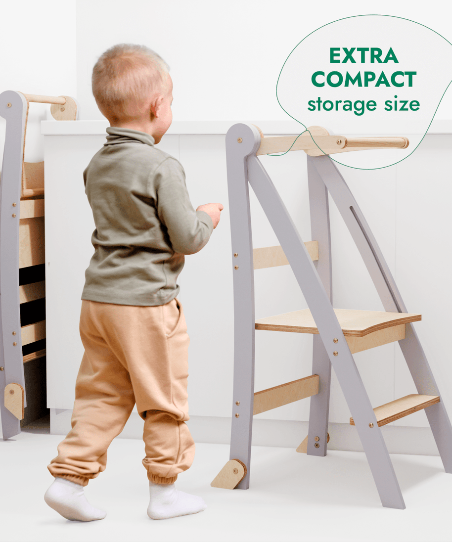 Toddler Tower: Foldable Step Stool for Toddlers - Gray
