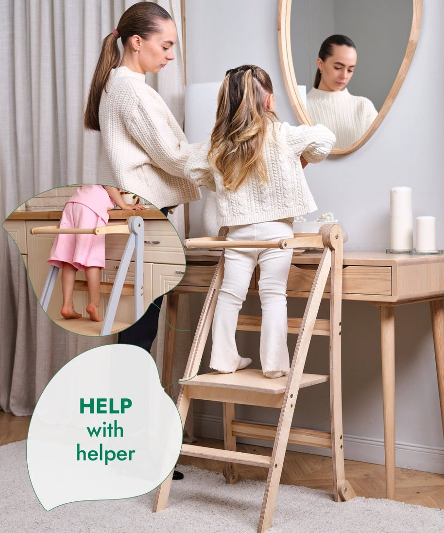Toddler Tower: Foldable Step Stool for Toddlers - Beige
