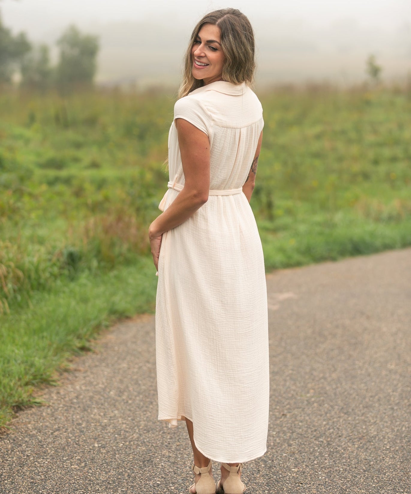 Willow Blush Pink Cotton Gauze Midi Dress