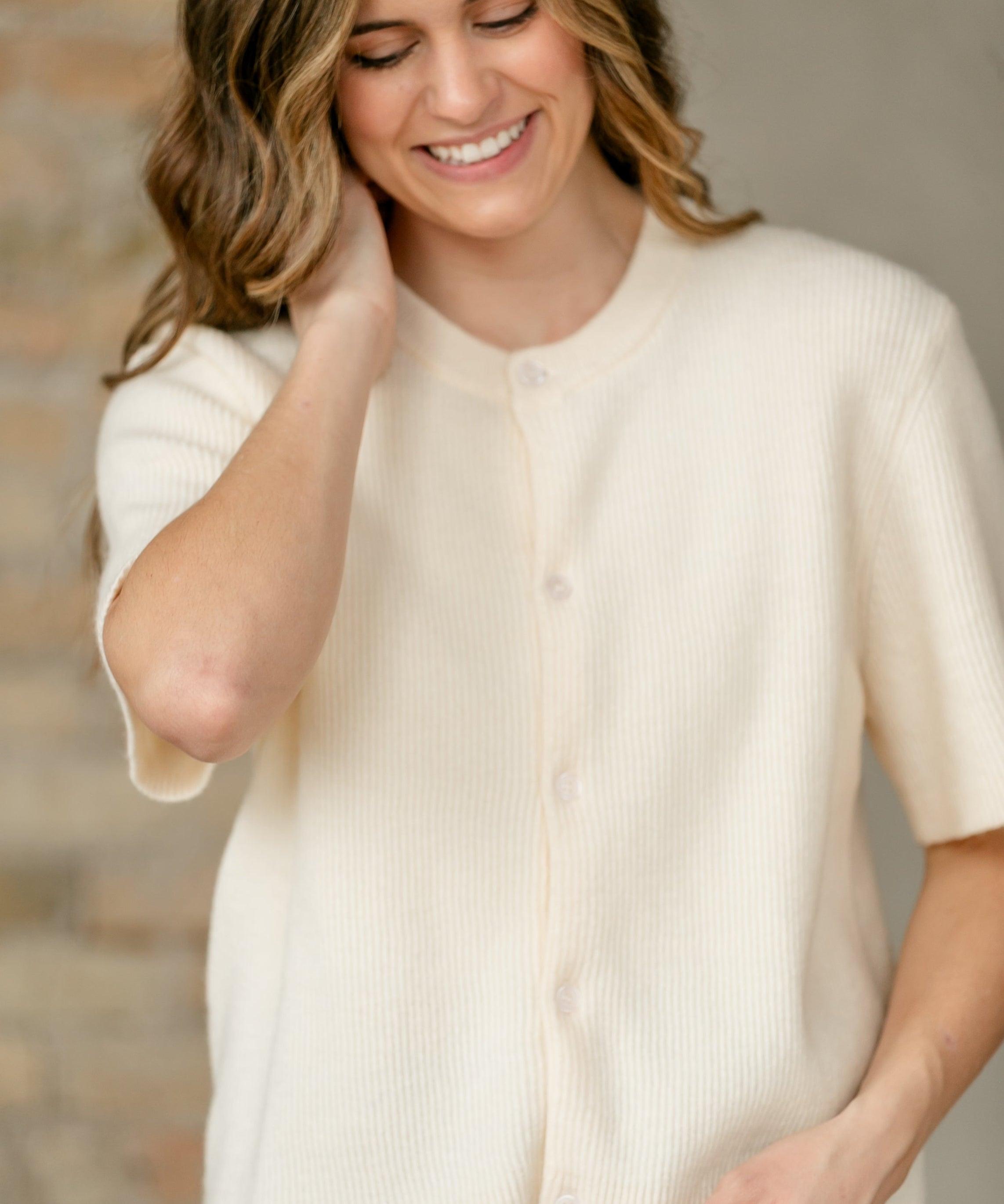 Zadie Ivory Short Sleeve Button Cardigan