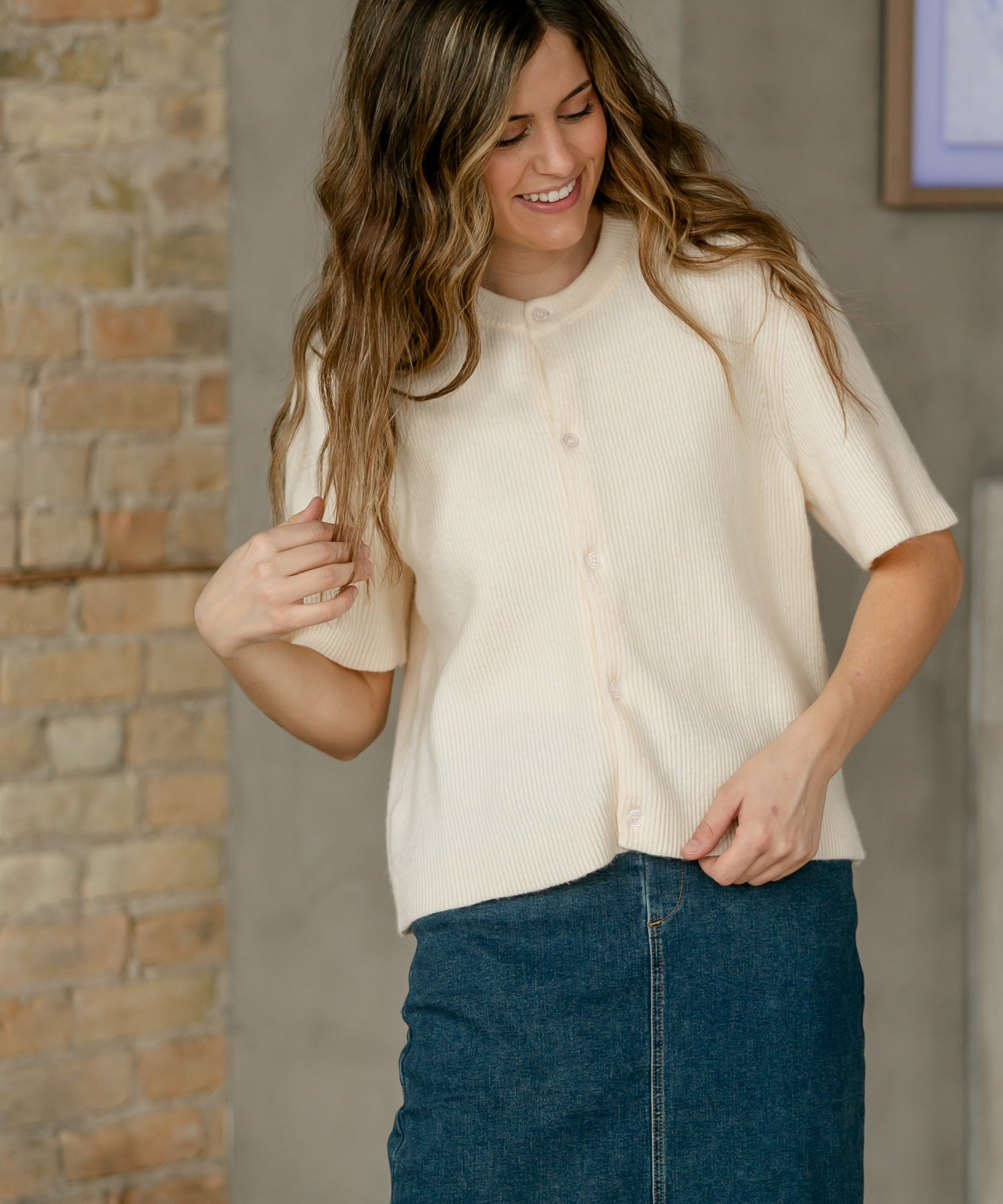 Zadie Ivory Short Sleeve Button Cardigan