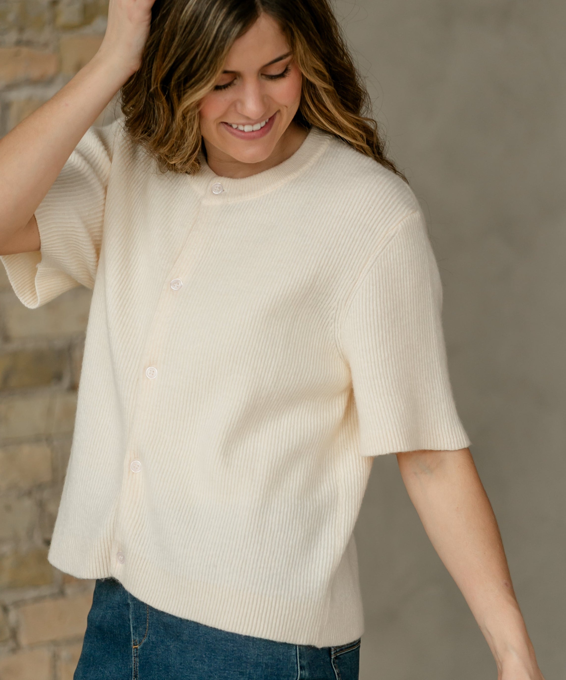 Zadie Ivory Short Sleeve Button Cardigan