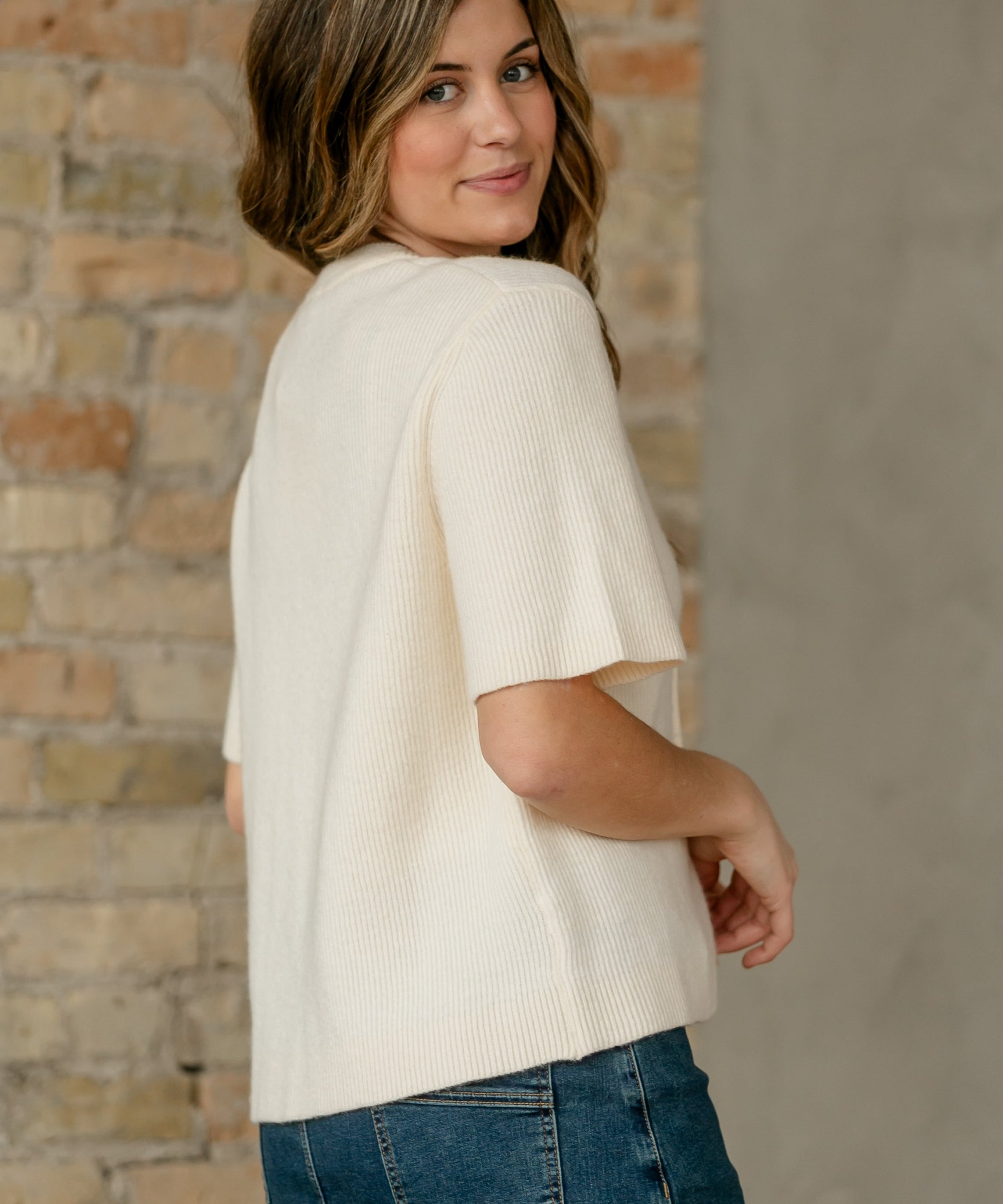 Zadie Ivory Short Sleeve Button Cardigan