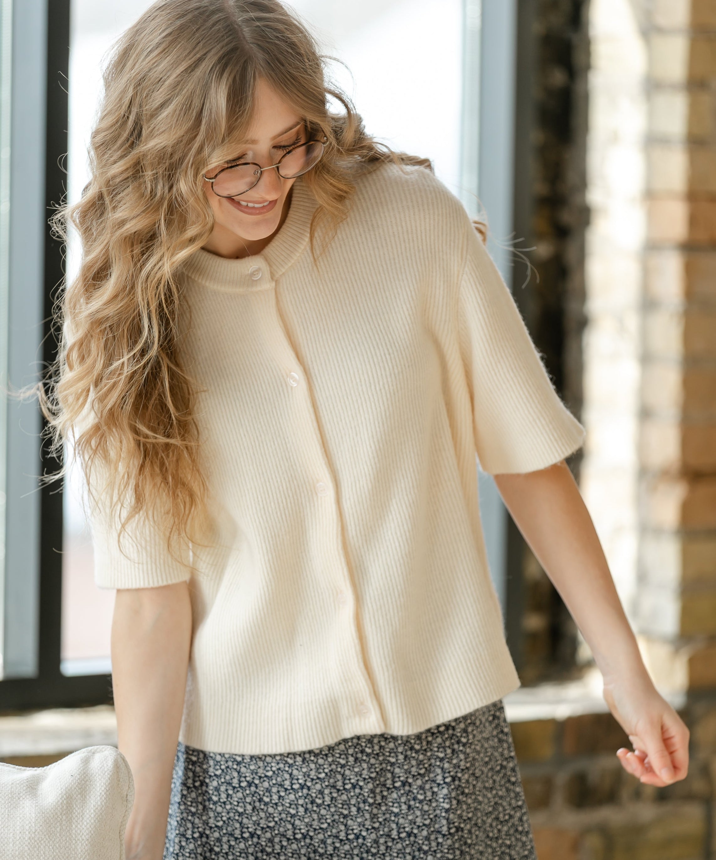 Zadie Ivory Short Sleeve Button Cardigan